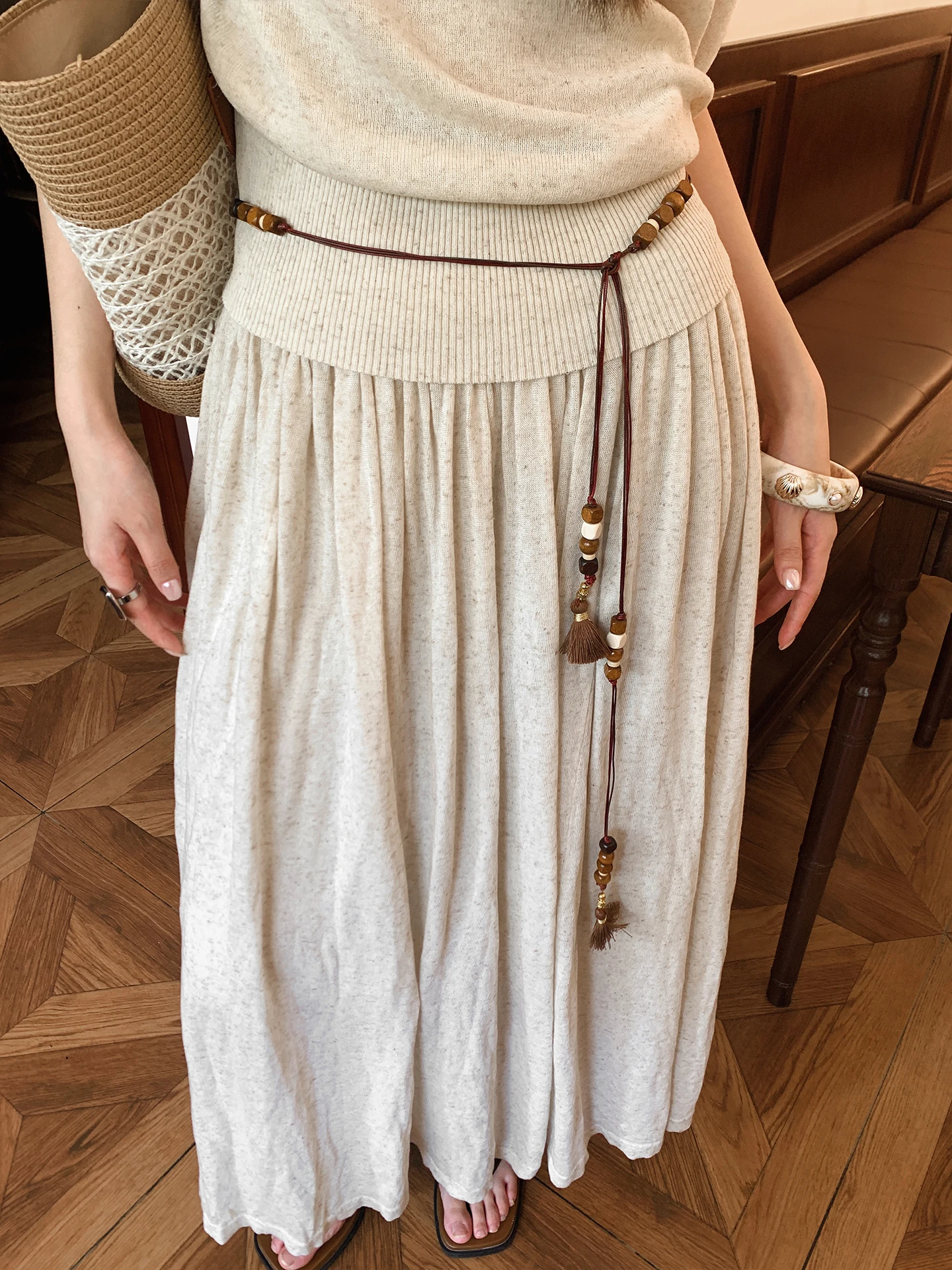 Ethnic Style Beaded Handmade Woven Tassel Waist Rope Women's Decorative Belt Matching Dress Slim Waist Chain