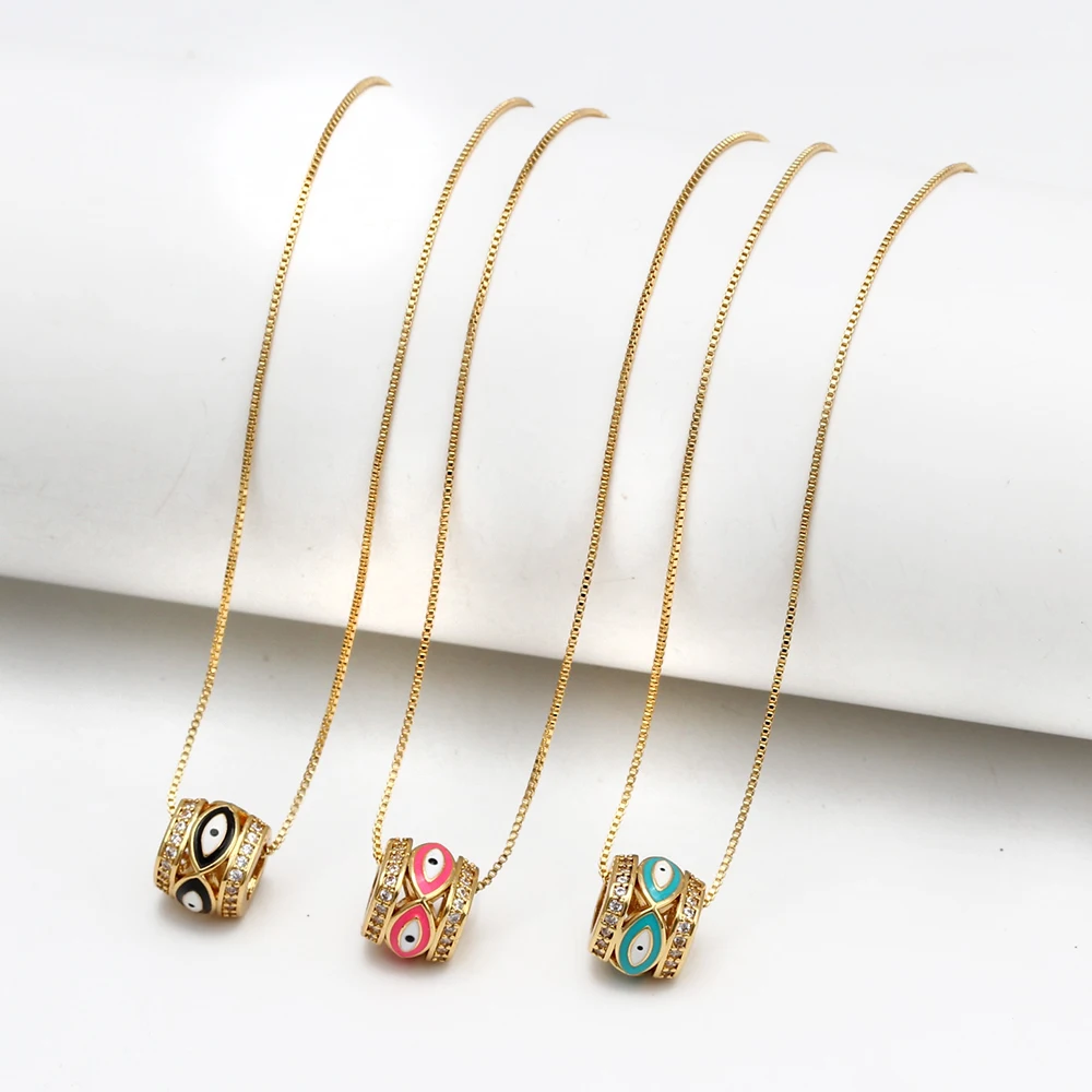 Lucky Eye Colorful Drip Oil Turkish Evil Eye Pendant Necklace Copper Micro Pave Zircon Necklace for Women Girls Jewelry BE815