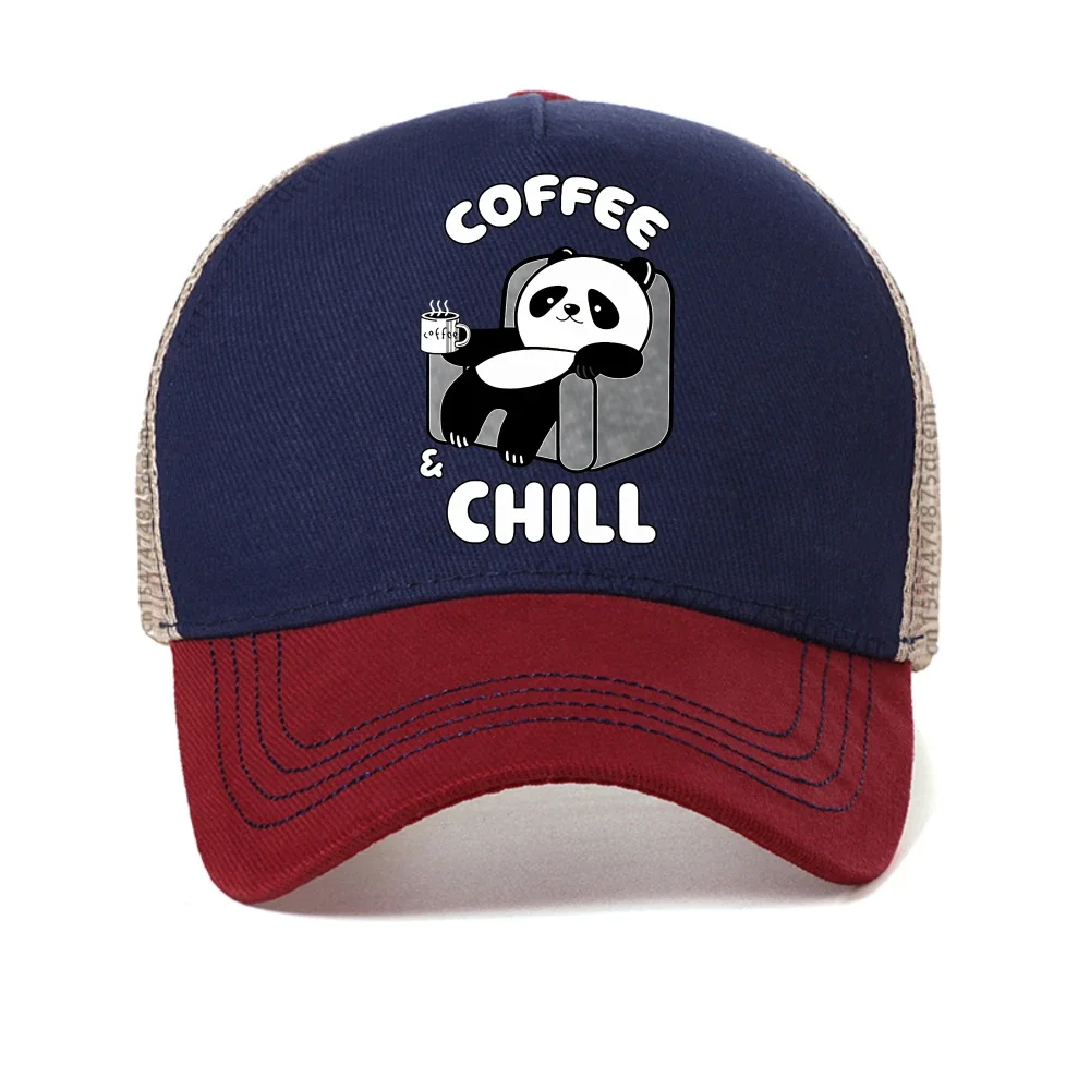 Coffee Chill Panda baseball cap Men Women Enjoying Time hat Summer Breathable mesh Trucker hats