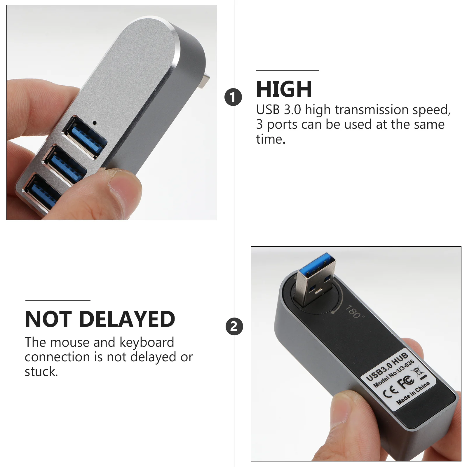 

3-портовый USB-концентратор из алюминиевого сплава, поворотный разъем, вращение на 90-180 градусов, USB-разветвитель для ноутбука, передача данных с телефона