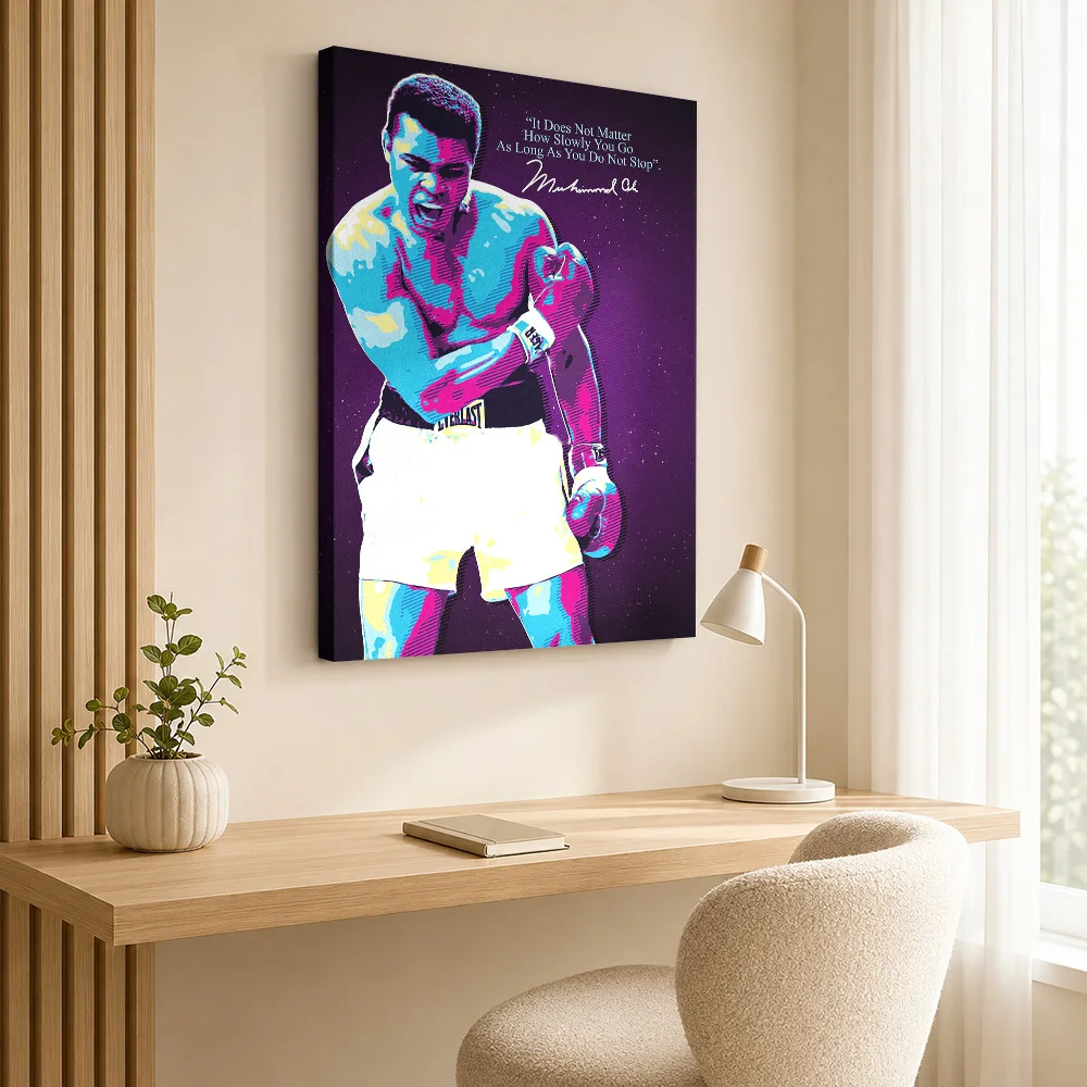 Muhaboxingd Ali Boxing Framed Canvas Poster Customized Sports Portrait Wall Paintings Decoration for Bedroom Gym Ready to Hang