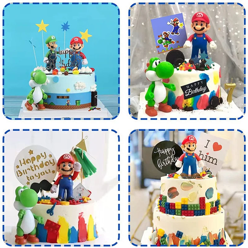 Super Mario Luigi Peach Bowser Yoshi Wario Action Figure Anime Model Toys Cartoon Doll Birthday Gift for  Children Kids