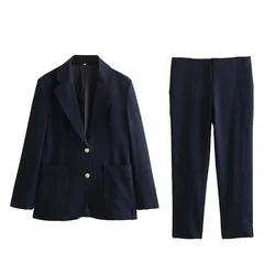 2024 Spring New Women's casual single breasted suit jacket, fashionable and versatile straight leg cropped pants set