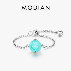 Modian 2021 New Round Tourmaline Exquisite Chain Adjustable Finger Rings For Women Classic Wedding Engagement Jewelry Bijoux