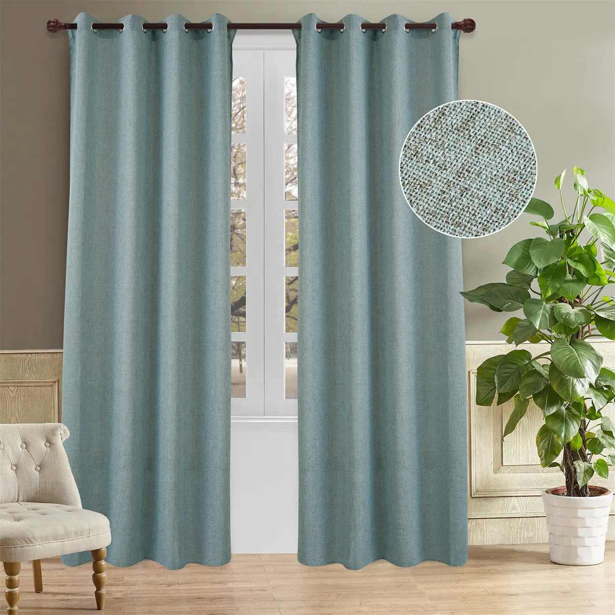 1pc High-end Linen Curtains for Living Room and Bedroom, Light-filter Curtains for House, Grommet Curtains, House Decor