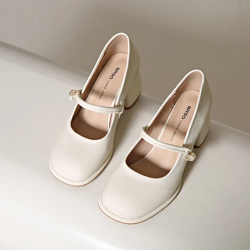 ماري جين أحذية نسائية 2025 جديد كعب متوسط عصري متعدد الاستخدامات على الطراز الفرنسي كعب عالي مكتنز حذاء فردي لطيف مع التنانير #5