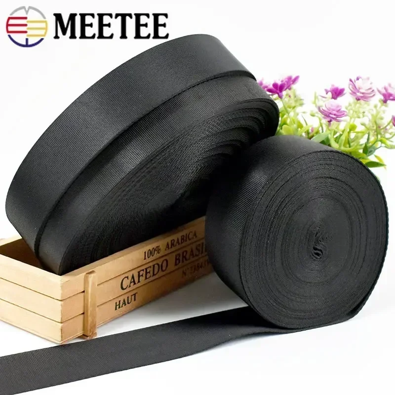 10M 0.7mm Thick 10-100mm Nylon Webbing Band Black Shoulder Bag Strap for Pet Collar Luggage Belt Sling Ribbon Sewing Accessories