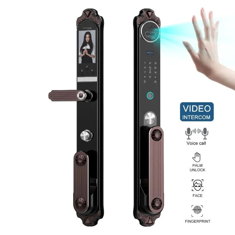 

Умный дверной замок TAICHEN K999 из цельного алюминия - водонепроницаемый, с управлением через приложение Xhome, видеозвонком, распознаванием лиц, паролем (кодом), картой и ключом