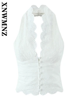 XNWMNZ 2024 شتاء جديد امرأة أنيقة الرسن طوق صدرية سترة العصرية الخريف سيدة بلا أكمام جيليه الجوف خارج منتظم صالح