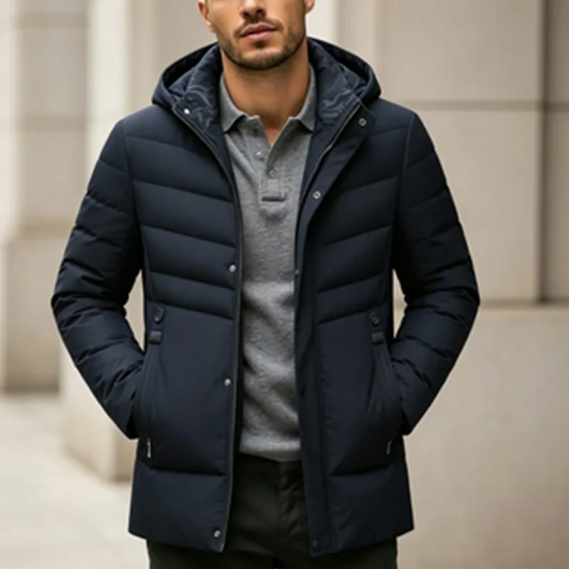 Thickened Fleece Men's Cotton Jacket Detachable Warmth Locking Business Style Casual Wear Polyester Fiber Regular Length
