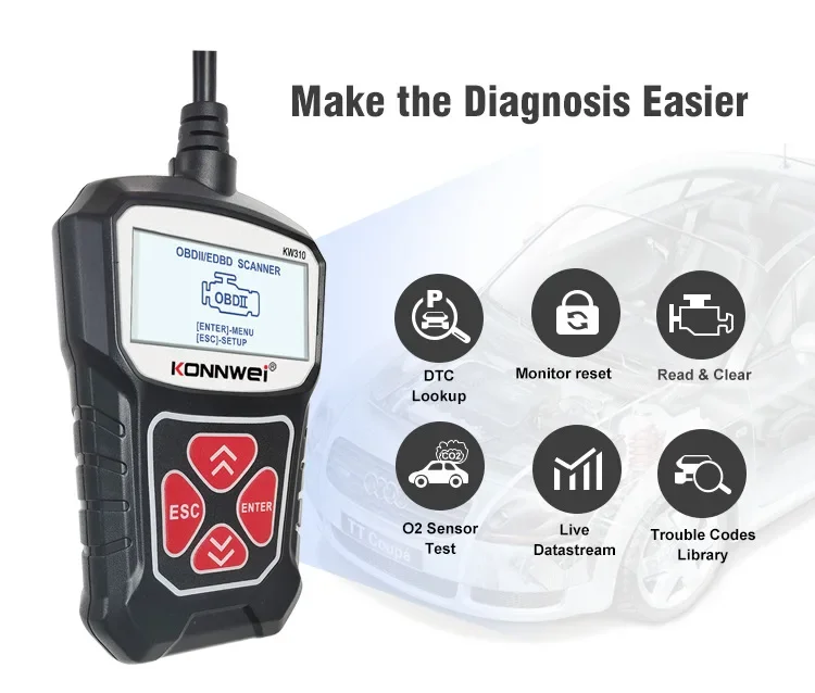 KW310 Automotive Fault Diagnosis Device, Multi-Data Accurate 12V Car Battery Tester & OBD2 Scanner