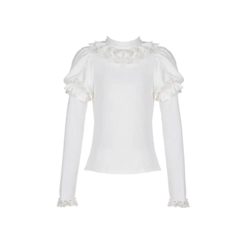 Jerséis japoneses de punto para mujer, jersey estético Y2k con lazo de retales, jersey de encaje de Lolita con mangas abullonadas, suéter dulce Kawaii, ropa para mujer