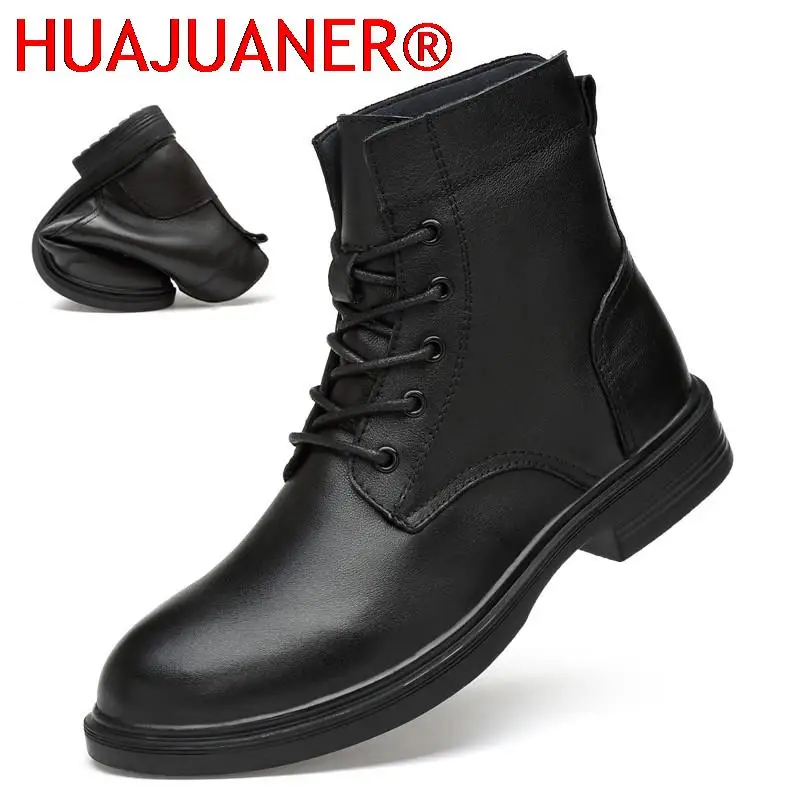 Men Winter Shoes Formal Dress Boots Black Motorcycle Boots Warm Oxford Ankle Men's Boots Genuine Leather High Quality Big Siz 50