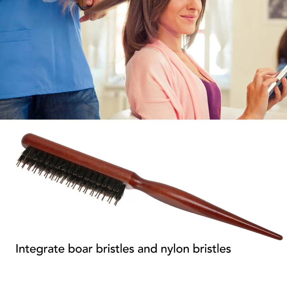 Hairdressing Tool Ergonomic Handle Teasing Brush Professional Nylon Hairs Hair Parting Comb Wooden Handle Styling Comb Salon Use