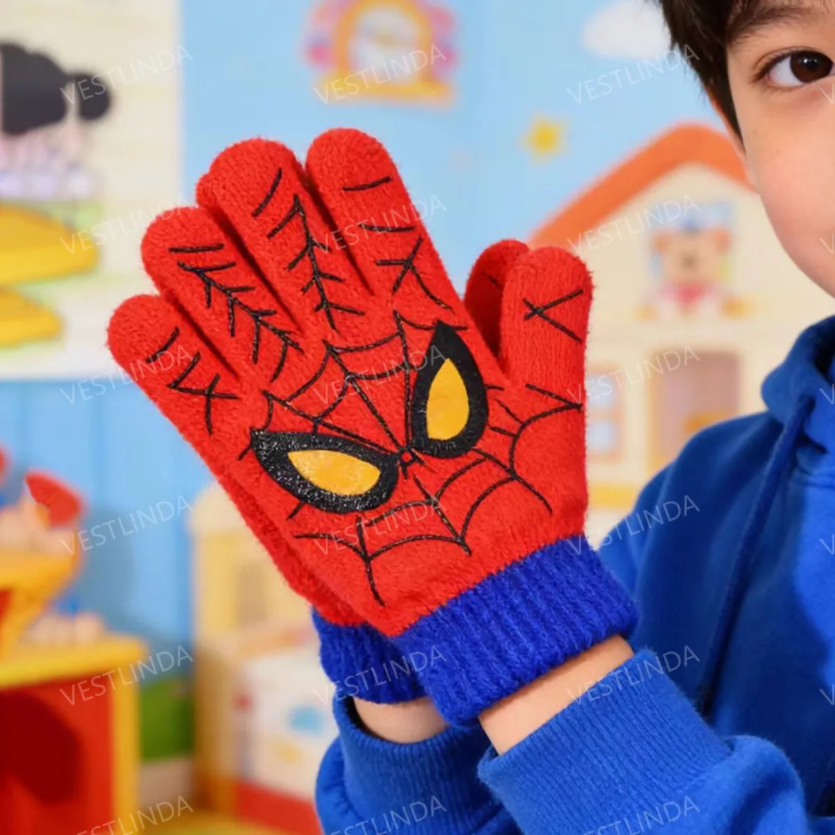 New Winter Soft Warm Knitted Spiderman Gloves Cartoon Design Full-finger Gloves For Daily Wear Christmas Gift Warm Outdoors Boys - view 5