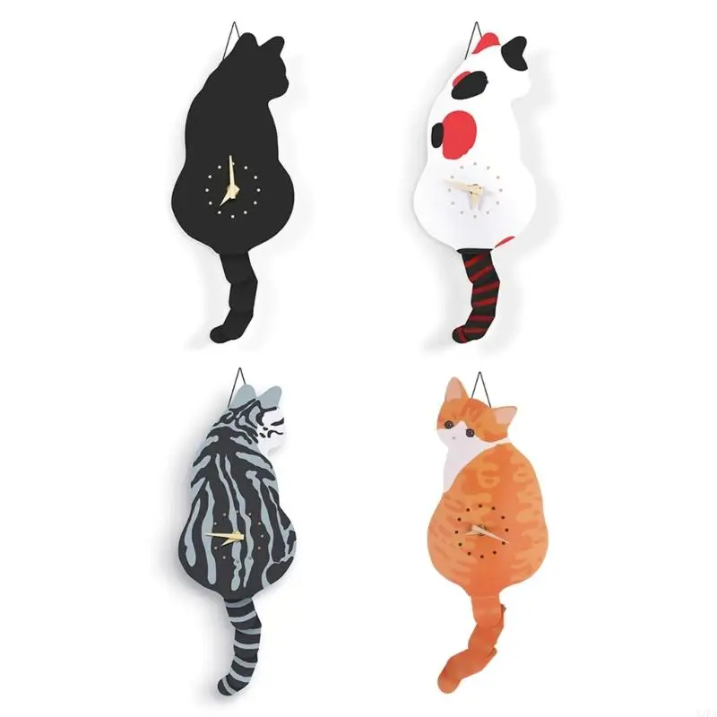 

A3PA for Creative Wall Clock Naughty for Cat Wag Tail Clocks Quiet Swinging Clock for Home Bedroom Living Room Decoration Clo