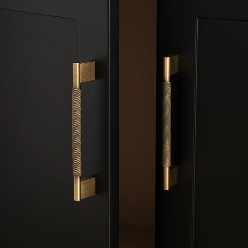 Brass Furniture American Retro Rolled Flower Kitchen Drawer Cabinet Door Long Pull Handle Antique Style Copper Color Handle