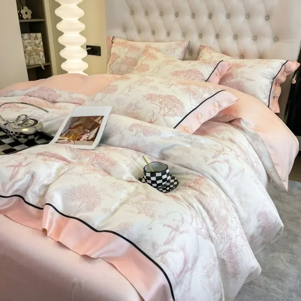 New Style High Quality Silk Washed Bed Quilt Cover 4Pcs Set for Queen Size Universal for All Seasons Bedding Set Duvet Cover Set