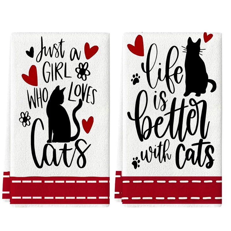 قطعتان، مناشف مطبخ على شكل قلب للقطط السوداء، مجموعة مناشف 40 سم * 60 سم، قماش تنظيف ناعم فائق الامتصاص، منشفة شاي للطبخ، منشفة شاي، منشفة يدوية، قماش تنظيف، ديكور غرفة المطبخ، أساسيات المطبخ، أساسيات المنزل #2