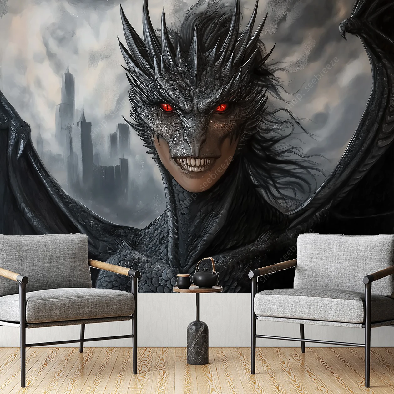 Tapeçaria de dragão feroz criatura mítica arte de parede para quarto sala de estar decoração fantasia temática estilo boêmio design de decoração de casa