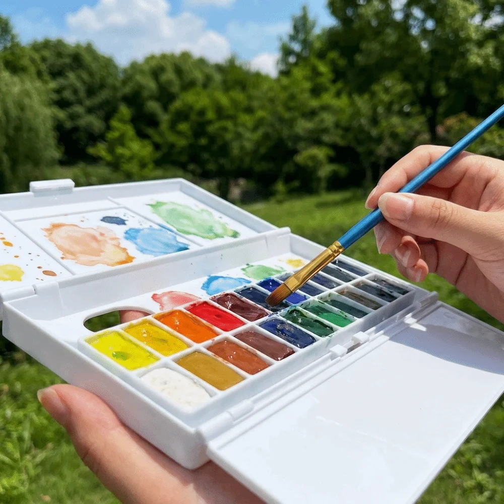Foldable Watercolor Pigment Box 24 Grids Reusable Watercolor Mixing Tray Professional Easy To Rinse Paint Pigment Tray
