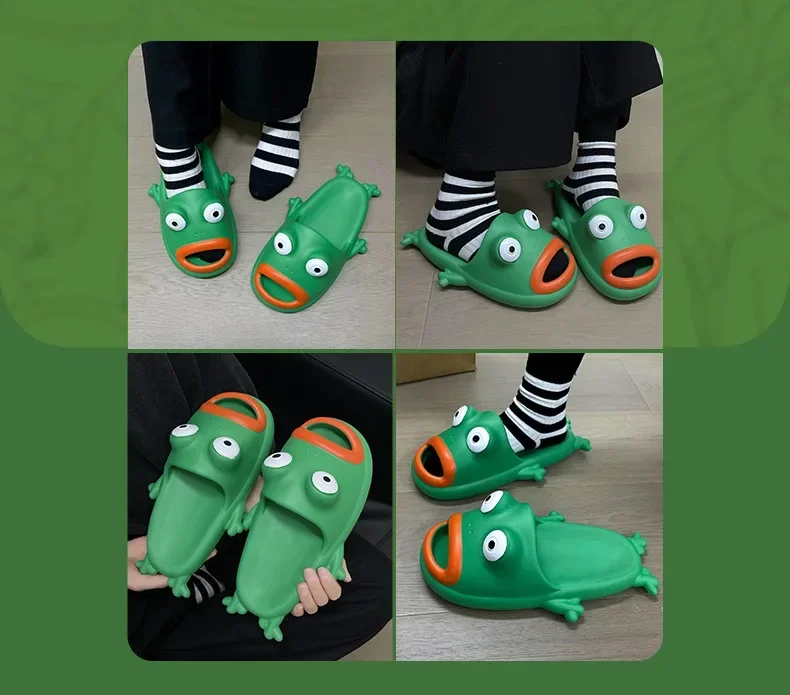 Sommerliche süße Frosch-Slipper für Damen und Herren – EVA Weiche, rutschfeste Indoor- und Outdoor-Sandalen, lustige Tier-Flip-Flops, Strand- und Garten-Clogs – Detail 8