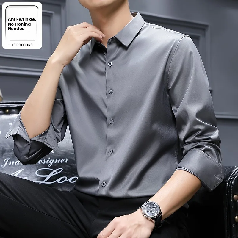 

Long Sve Casual irt Pure White Inner Wear Busin Formal Leisure Polyester Fiber Spring Autumn Season Men's irt