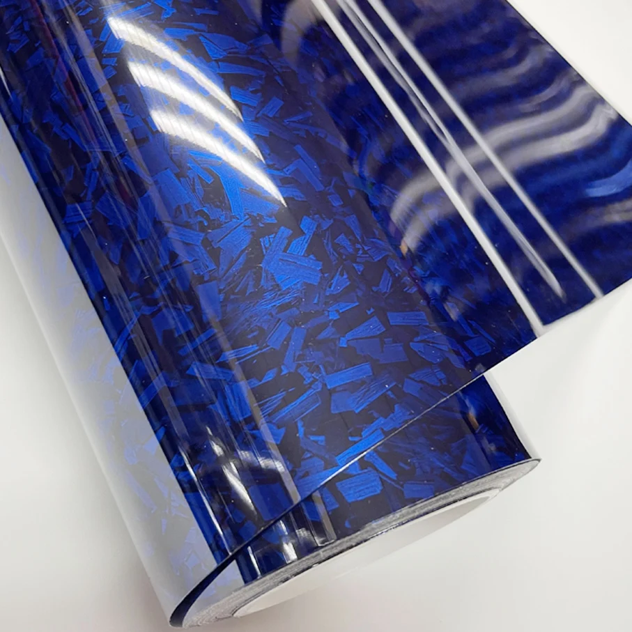 Nieuwe Aankomst Huisdier Glossy Blauw Gesmeed Carbon Vinyl Wrap Film Zelfklevende Auto Decal Wikkelen Air Release Gratis