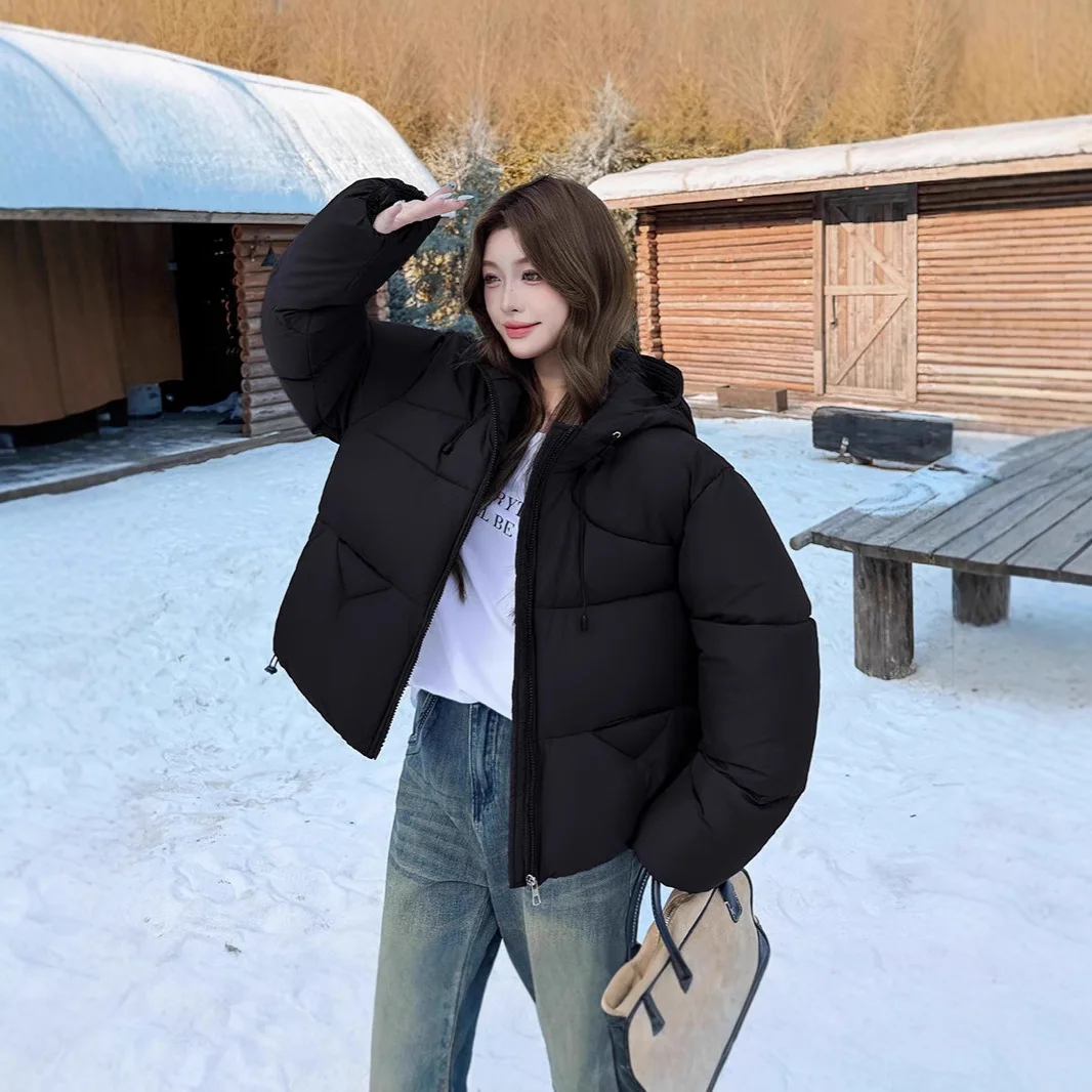 

Winter Thickened Cotton Jacket Women's Short Loose Fit Durable Fabric Warm Hooded Coat Fashionable Commute Style