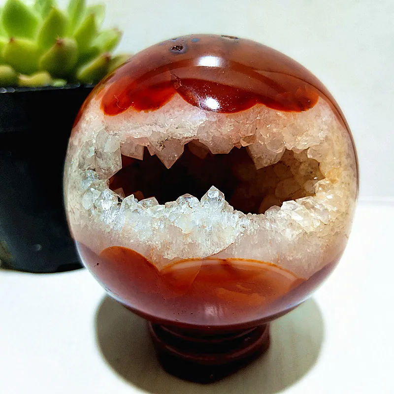 Natural Stone Red Agate Crystal Ball Geode Druzy Sphere Cluster Chakra Meditation Spiritual Healing Home Ornaments - Image 2