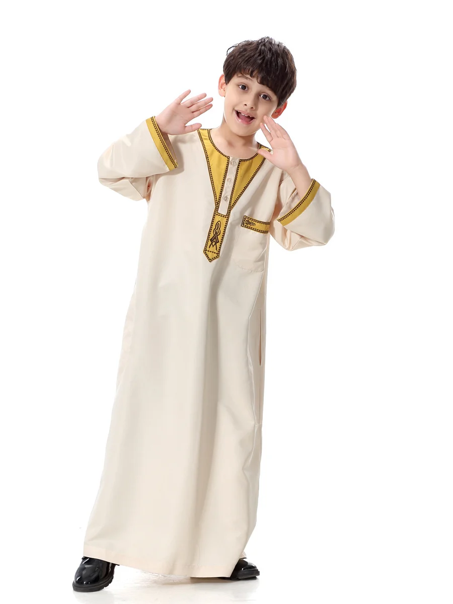 Muslim Kids Abaya Jubba Thobe Caftan for Children Islamic Clothing Long Robe Embroidered Dress Dubai Arab Ramadan Kaftan