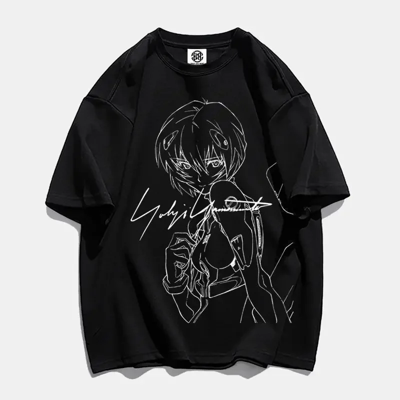 Neon Genesis Evangelion Ayanami Rei cartoon animation peripheral first machine couple round neck printed short-sleeved T-shirt