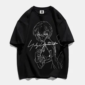 T-shirt printed around the neck, cartoon animation, peripheral, evangelion, ayanami king, neon, genesis, short sleeve, first machine, couple 10 Main Sales Evangelion Shirt - №4