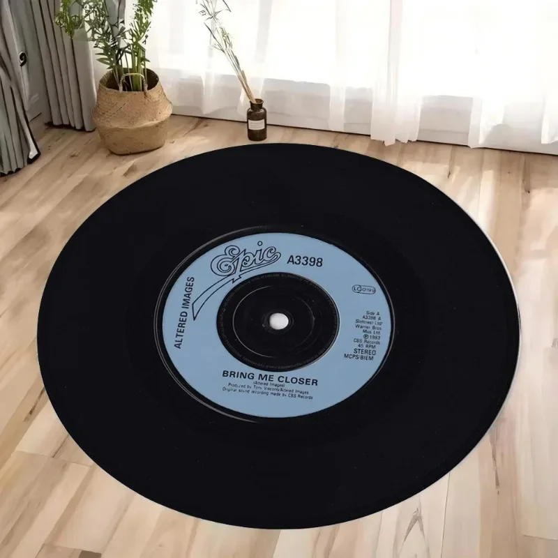 VIKAMA Vinyl Record Round Carpet Music CD Game Room Mat Living Room Area Carpet Bedroom Anti-Slip Soft Pad Home Decoration