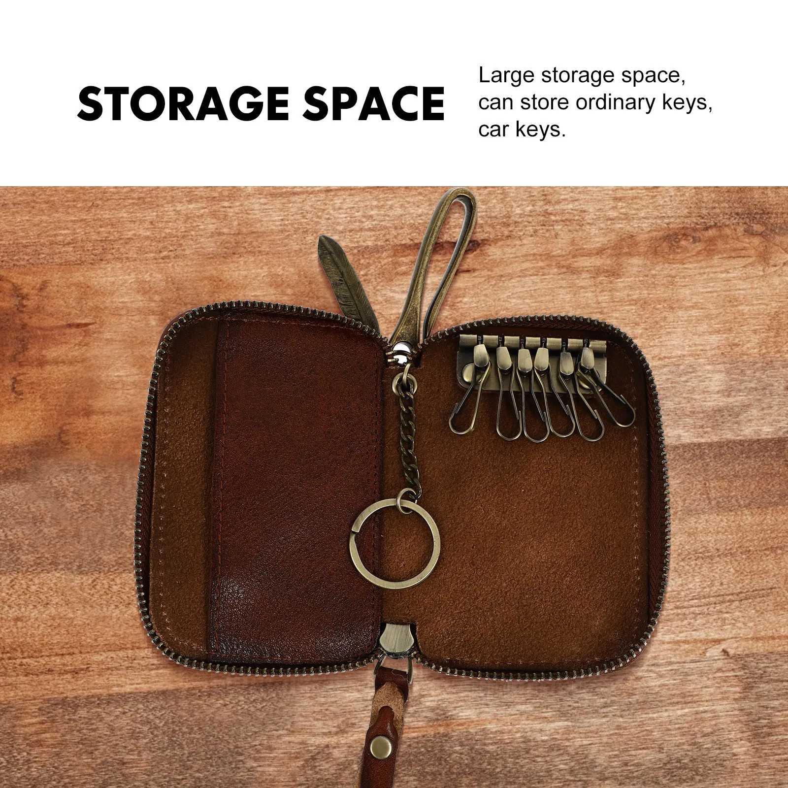 

1pc Pouch Zipper Car Case Genuine Cowhide Organizer Portable Waist Vehicle Pouch Home Key Bag Hanging Key Bag