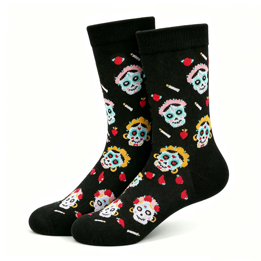 1/5 Pairs Halloween Crew Socks for Men Women, Pumpkin Bat Ghost Cat Pattern Mid-Calf Socks, Autumn Winter Casual Party Gift
