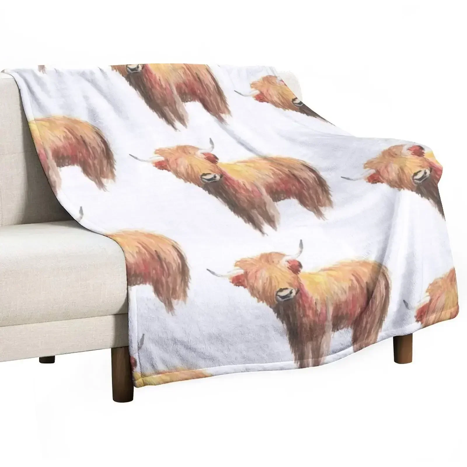 highland cow Throw Blanket Travel Size Cozy Blanket for Plane Train