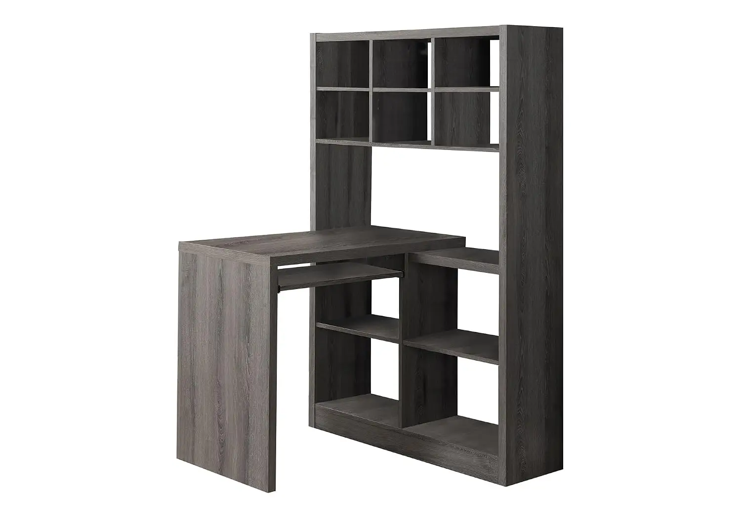 Escritorio de Esquina con Estantes Ajustables y Librero de Almacenamiento, 60" de Largo, Configuración Izquierda/Derecha, Color Taupe Oscuro, Personalizado