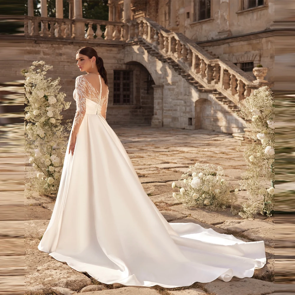 恋人襟レース袖ウェディングドレスマーメイドブライダルドレス優雅なモップ丈ボール Vestidos デノビアスカスタマイズ