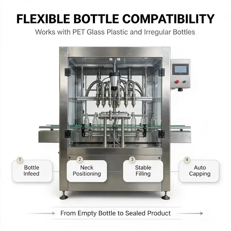 Customized multi‑bottle type liquid filling machine automatic bottling filler adaptive for PET glass plastic bottle food factory
