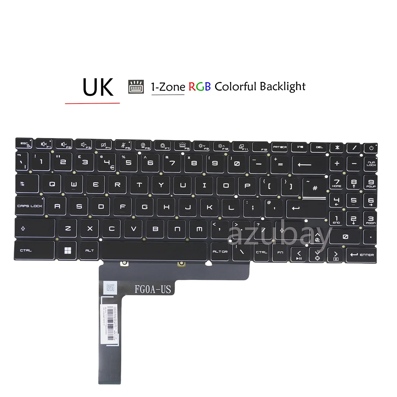 UK GB 1-ZONE RGB Backlit Keyboard For MSI Katana GF66 / GF76 12UCOK 12UCK 12UDK 12UEOK 12UEK  12UGOK 12UGK 12UGSZOK 12UGSOK