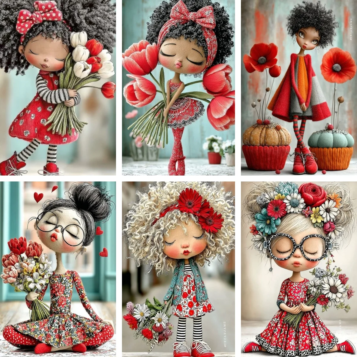 5D Diamond Painting Doll Girl Carrying A Bouquet of Flowers Diamond Mosaic Embroidery Set DIY Rhinestone Decoration Gift
