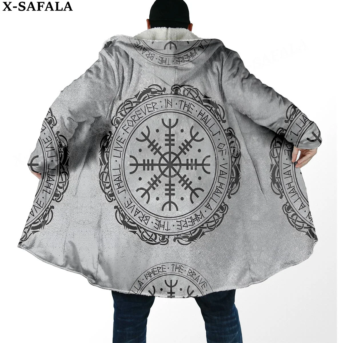 

Viking Line Tattoo Symbol Totems Art Thick Warm Hooded Cloak Men Overcoat Coat Windproof Fleece Cape Robe Hooded Blanket-9