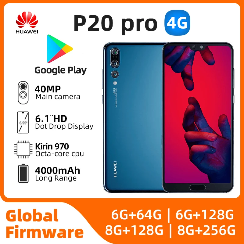 HUAWEI P20 Pro Smartphone Android Google Play Store 6.1 inch 40MP+24MP Camera 4000mAh 4G used phone