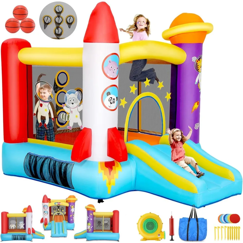 

Whubefy Inflatable Bounce House for Toddler Kids 2-8 with Slide, Pitching Game & Fun Photography, 106 x 71 x 83 Astronaut Theme