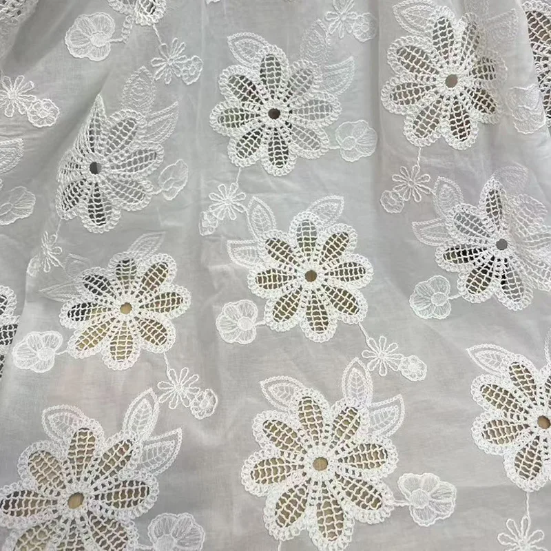 

New lace embroidered hollow floral 100% cotton fabric for women's children's clothing home decor fabric by yard