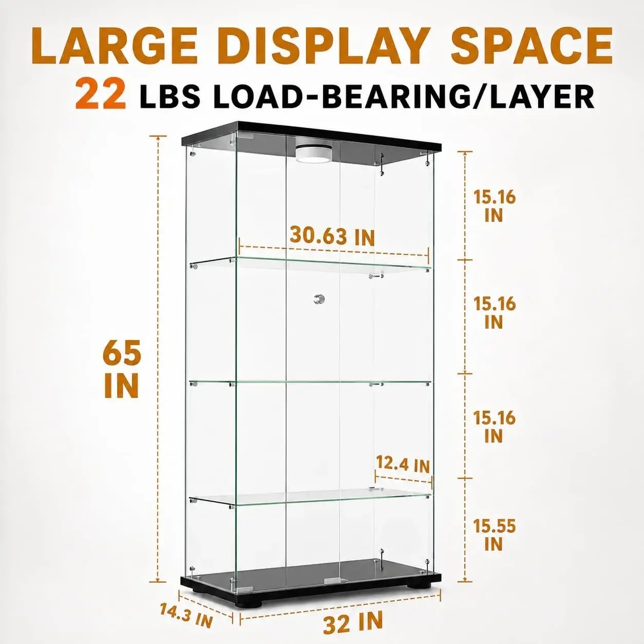 Glass Display Cabinet 4-Shelf 2 Doors with LED Push Light Lockable Glass Display Case with 4mm Tempered Glass Floor-Standing Boo