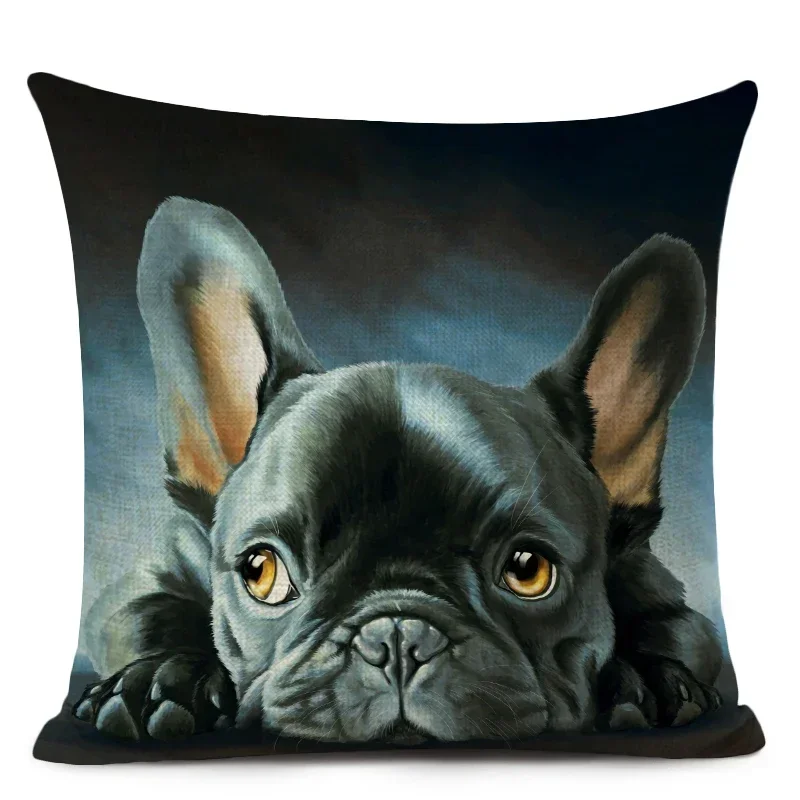 Bulldog Pug Print Cushion Cover Cute Dog Throw Pillow Case Office Home Decorative Pillows Cover