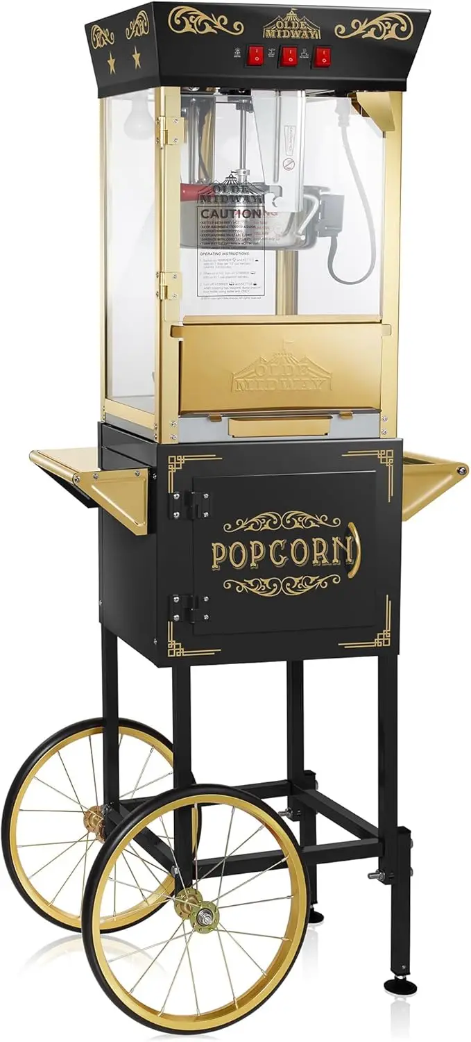 Movie Theater-Style  Machine Maker with Cart and 10-Ounce Kettle - Black, Vintage-Style  on Wheels