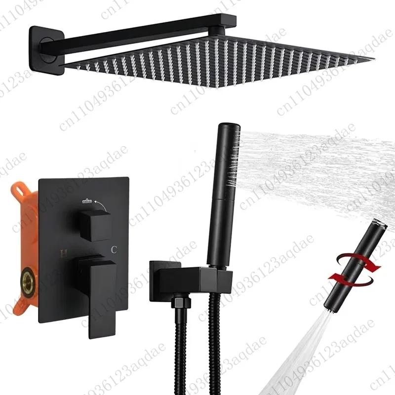 

Shower Faucet Mixer High-Quality Luxury Black Square Shower Faucet Black Concealed Installation